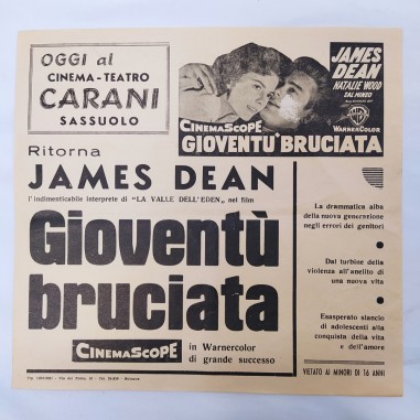 Locandina Gioventù bruciata James Dean cinema Sassuolo 24,5x23 cm