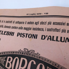 Manifestino pubblicitario The Borgo Piston 1930. Macchie e pieghe 2