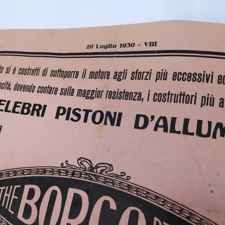 Manifestino pubblicitario The Borgo Piston 1930. Macchie e pieghe