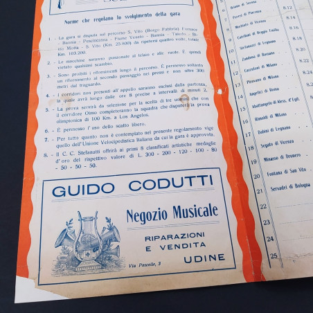 Pieghevole elenco partecipanti alla Coppa Sanvito del 1932 - restauri
