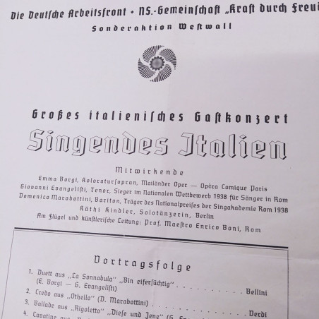 Programma musicale di arie d'opera italiane in tedesco anni '30. Pieghe