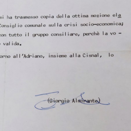 Lettera dattiloscritta MSI firmata Almirante 1984. Buone condizioni