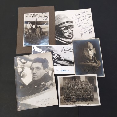 Lotto di 6 foto e stampe di piloti aviatori con dedica autografa anni '30. Buono