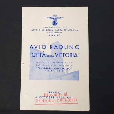 Volantino con programma avio raduno Città della Vittoria 1935. Ingiallimento