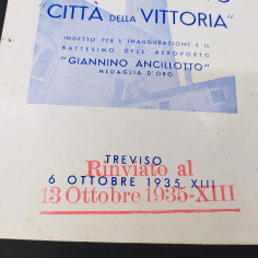Volantino con programma avio raduno Città della Vittoria 1935. Ingiallimento 2