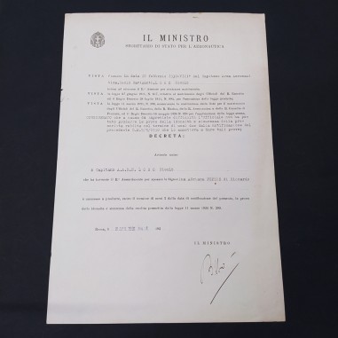 Decreto firmato da Italo Balbo datato 1931 per consenso nozze ufficiale. Buono