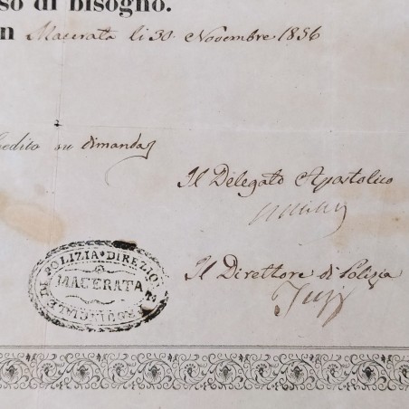 Passaporto Pontificio per Giovanni Roberti datato 1856 con macchie e aloni
