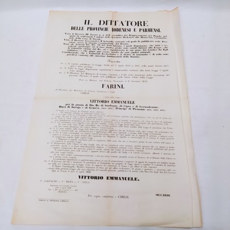 Lotto di 3 decreti di Vittorio Emanuele 1859/50. Pieghe e ingiallimento leggero