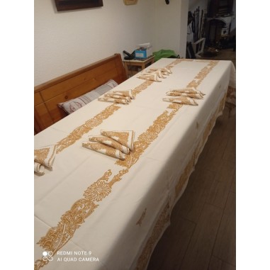 Visini tovaglia stampata a mano 375x165 cm con 16 tovaglioli