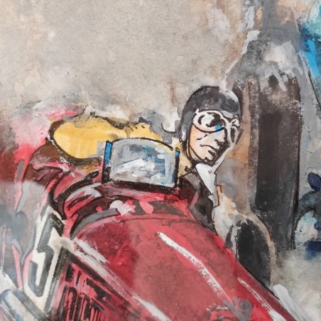 Quadro tempera su cartoncino gara automobilistica anni 30 - Bacci