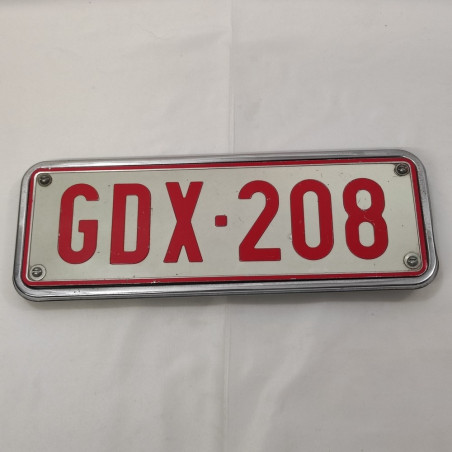 Targa automobilistica vintage Belga GDX-208 bianca e rossa 36x13 cm
