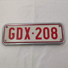 Targa automobilistica vintage Belga GDX-208 bianca e rossa 36x13 cm 2