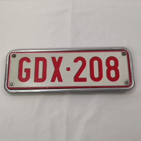 Targa automobilistica vintage Belga GDX-208 bianca e rossa 36x13 cm