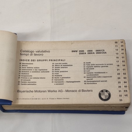 Manuale dei tempi normativi di lavoro BMW 2500-2800 modelli 1971 3.0S-3.0 Csi