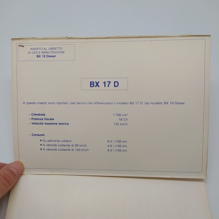Libretto uso manutenzione Citroen BX 19 diesel. Libretto Service 1985