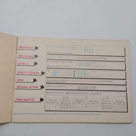Libretto uso manutenzione Citroen CX 2000 (MA-MB), CX 2400 (MA-MJ) 1978. Macchie