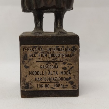 Statua in bronzo Festival del film industriale Alta moda Torino 1959 h. 50 cm