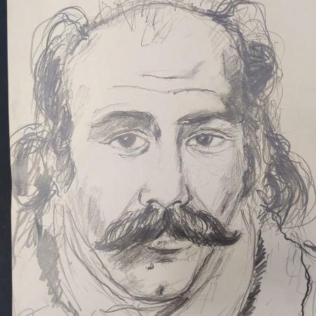 Disegno a matita 23x34 cm firmato Sw Jivan Paolo G. 1983. Ingiallimento