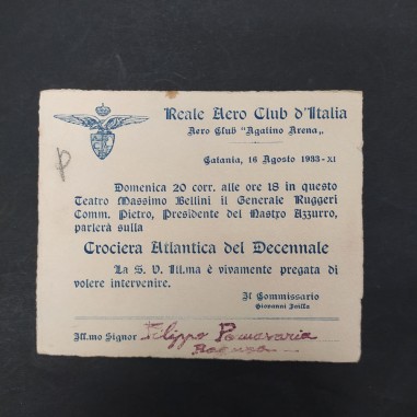 Invito del Reale aero club d'Italia a un incontro del 1933. Piccola macchia