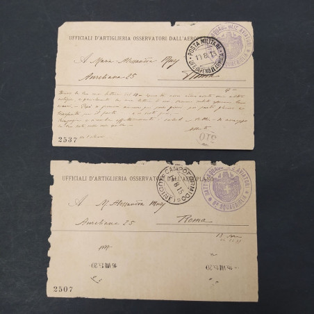 Lotto di 2 cartoline Ufficiali artiglieria 1915. Bordi logori