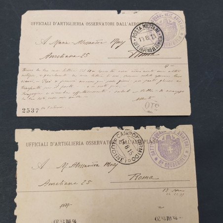 Lotto di 2 cartoline Ufficiali artiglieria 1915. Bordi logori