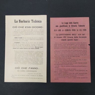 Lotto di 2 volantini La barbarie tedesca e Convenzione dell'Aja. Piccoli strappi