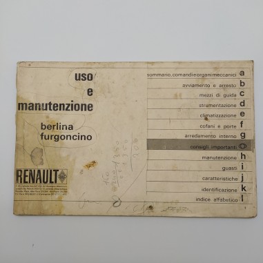 Libretto uso manutenzione Renault Berlina furgoncino 1969. Copertina mancante