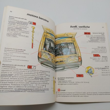 Citroen AX. Libretto uso manutenzione 1989. Ingrigimento e note a penna interne