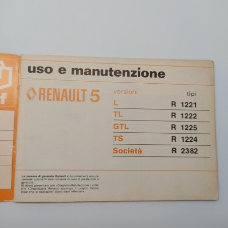 Libretto uso manutenzione Renault 5. Ingiallimenti e bordi logori.