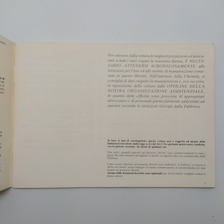 Libretto uso manutenzione Alfa Romeo Arna 1983. Ingiallimento