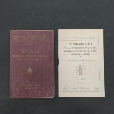 Lotto di 2 libretti istruzioni atti giuridici 1940 e regolamento 1929. buono