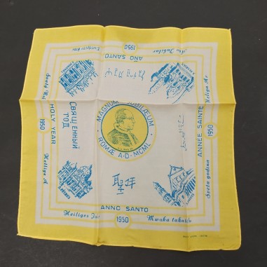 Foulard souvenir Anno Santo 1950 dimensioni 28x28 cm. Buono