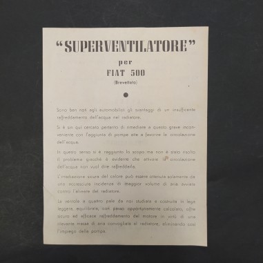 Opuscolo Superventilatore per Fiat 500. Piccolo strappo