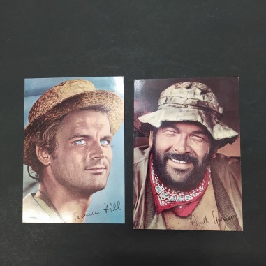 Lotto di 2 cartoline di Bud Spencer e Terence Hill con firme stampate. Buono