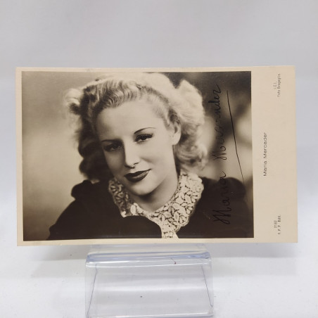 Cartolina con foto dell'attrice Maria Mercader e firma. Buono