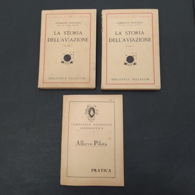 Volumi 1 e 2 La storia dell'aviazione 1931 con libretto Allievo pilota. Aloni