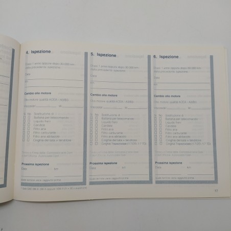 Programma manutenzione programmata Opel 2001. Parzialmente compilato