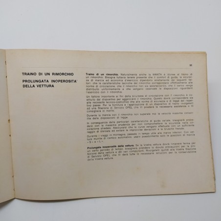 Libretto uso manutenzione Opel mod. Manta 1971. Macchie da officina in copertina
