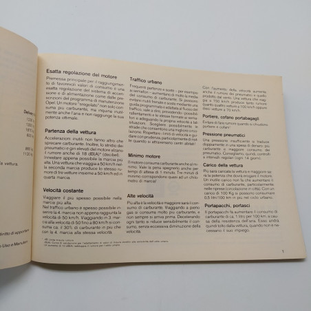 Rekord auto Opel Libretto uso manutenzione sicurezza 1984. Discreto