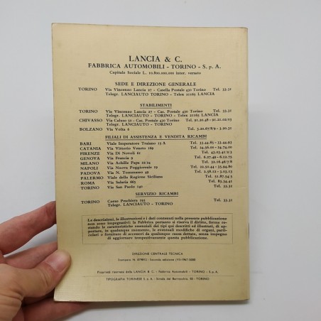 Lancia Libretto uso manutenzione mod. Vari 1967. Mediocre
