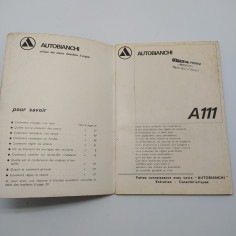 Libretto uso manutenzione Autobianchi A111 Notice d'entretien 1969 in francese 2