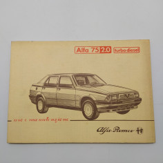 Alfa Romeo Manuale uso e manutenzione mod. Alfa 75, 2.0 Turbo diesel 1985. Aloni