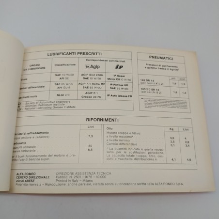 Alfa Romeo Manuale uso e manutenzione Alfasud Sprint 1976. Pagine ingiallite.