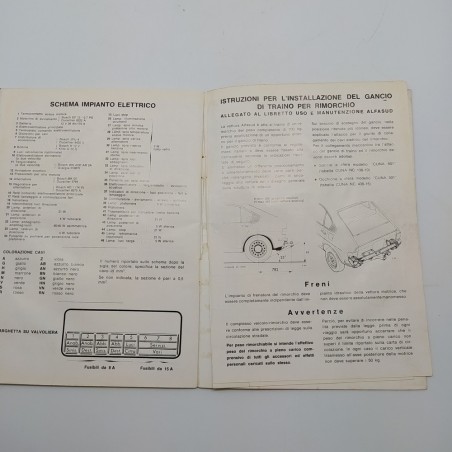 Alfa Romeo Manuale uso e manutenzione modello Alfasud, 1973. Pagine staccate.