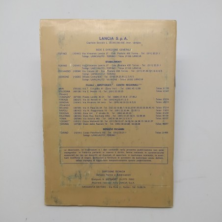 Lancia Beta Manuale uso e manutenzione mod. Berlina 2° serie, 1300, 1600, 2000