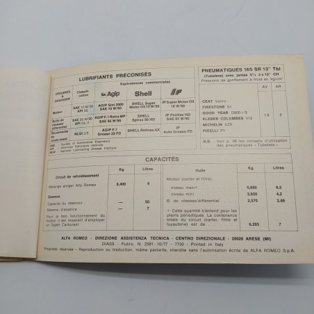 Alfa Romeo Manuale uso e manutenzione- Conduit et entretien Giulietta 1.3/1.6
