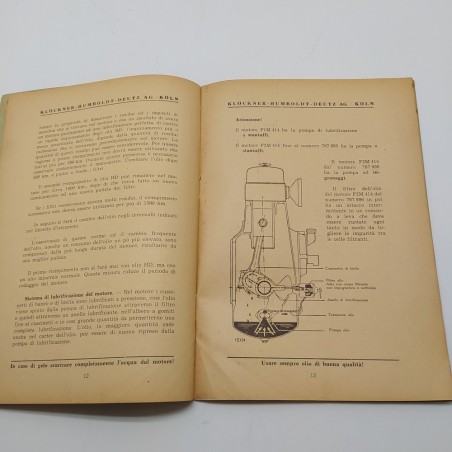Deutz Libretto d'istruzioni motori diesel tipo F1M 414, F2M 414, 1936. Macchie