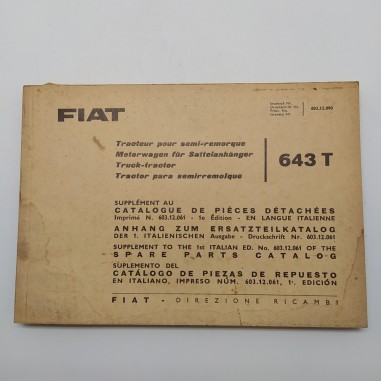 Fiat supplemento al catalogo ricambi trattore 643T, 1964. Segni di umidità e pol