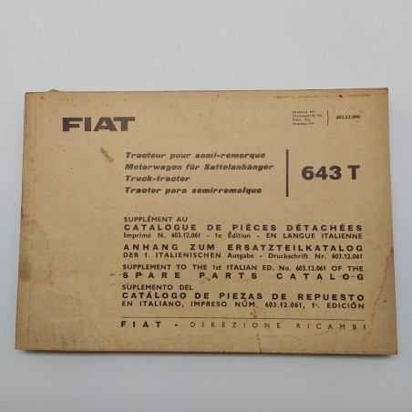 Fiat supplemento al catalogo ricambi trattore 643T, 1964. Segni di umidità e pol