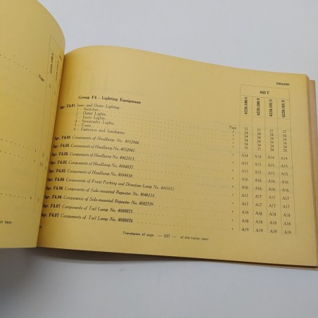 Fiat supplemento al catalogo ricambi trattore 643T, 1964. Segni di umidità e pol